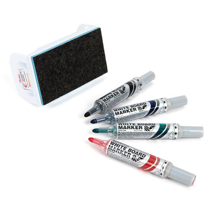 Pentel Maxiflo Whiteboard Marker \x26 Magnetic Eraser Set Med  hi\-res