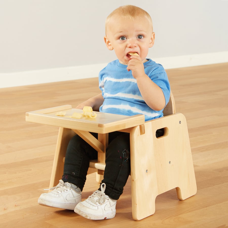 infant wooden feeding chair with tray