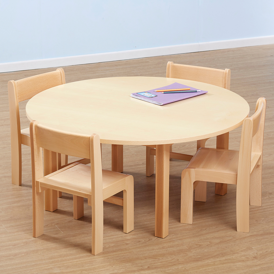Beech Veneer Circular Table and Chairs Set  hi-res