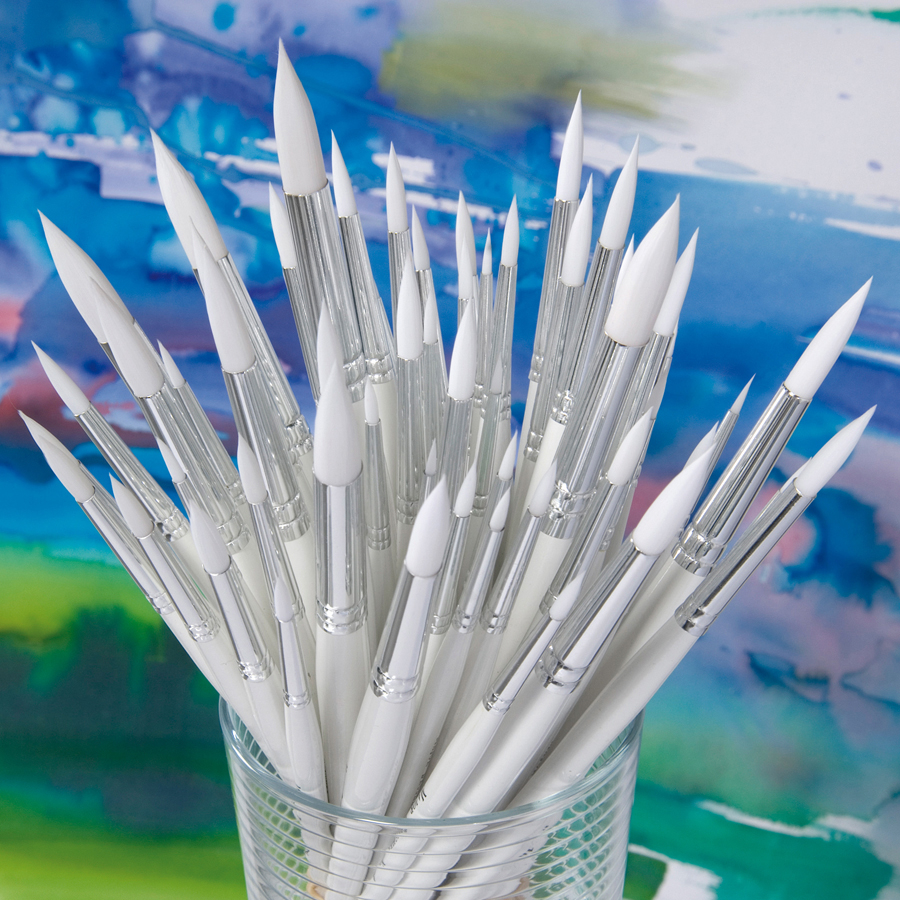 White Nylon Round Paint Brushes 60pk  hi-res