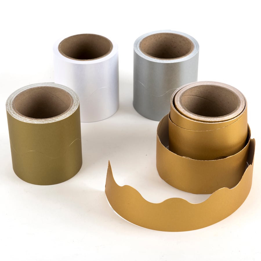 Metallic Scalloped Card Border Rolls Assorted 15m 4pk  hi-res