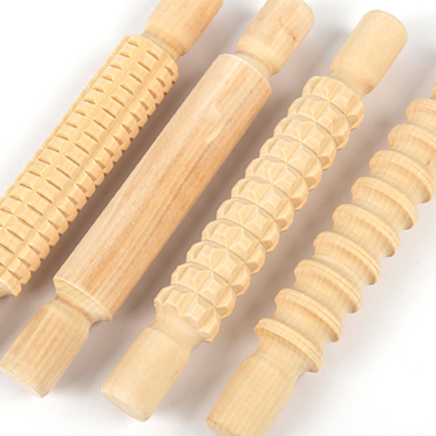 Textured Wooden Rolling Pin Set 4pk  hi-res