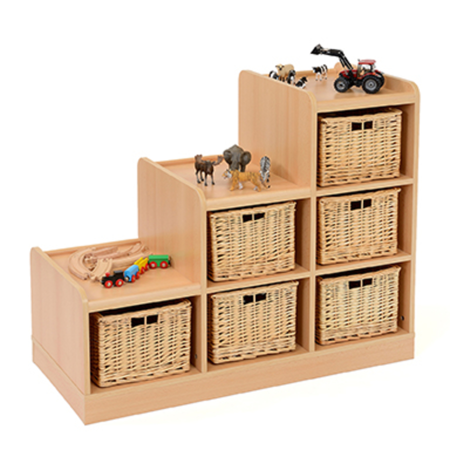 Tiered Storage Units With Wicker Baskets