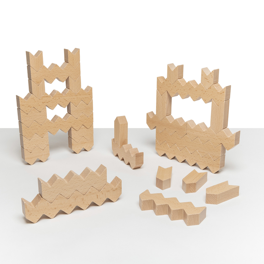 Zig Zag Wooden Construction Blocks 30pk  hi-res
