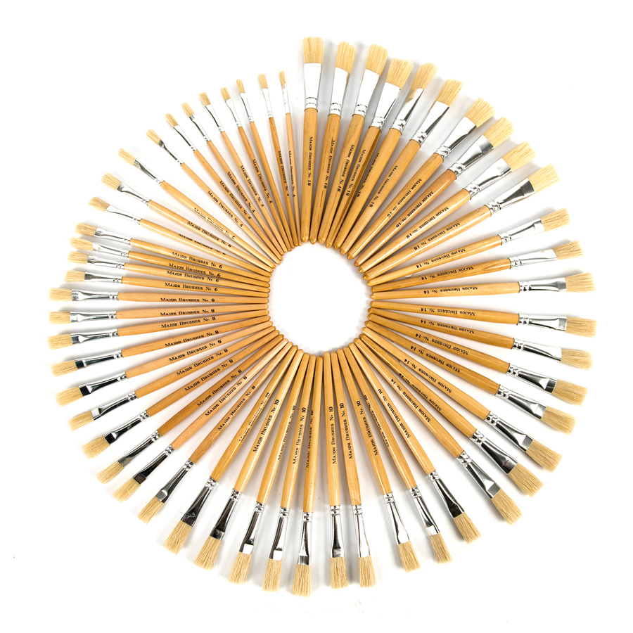 Short Handled Round Hog Hair Paint Brushes  hi-res