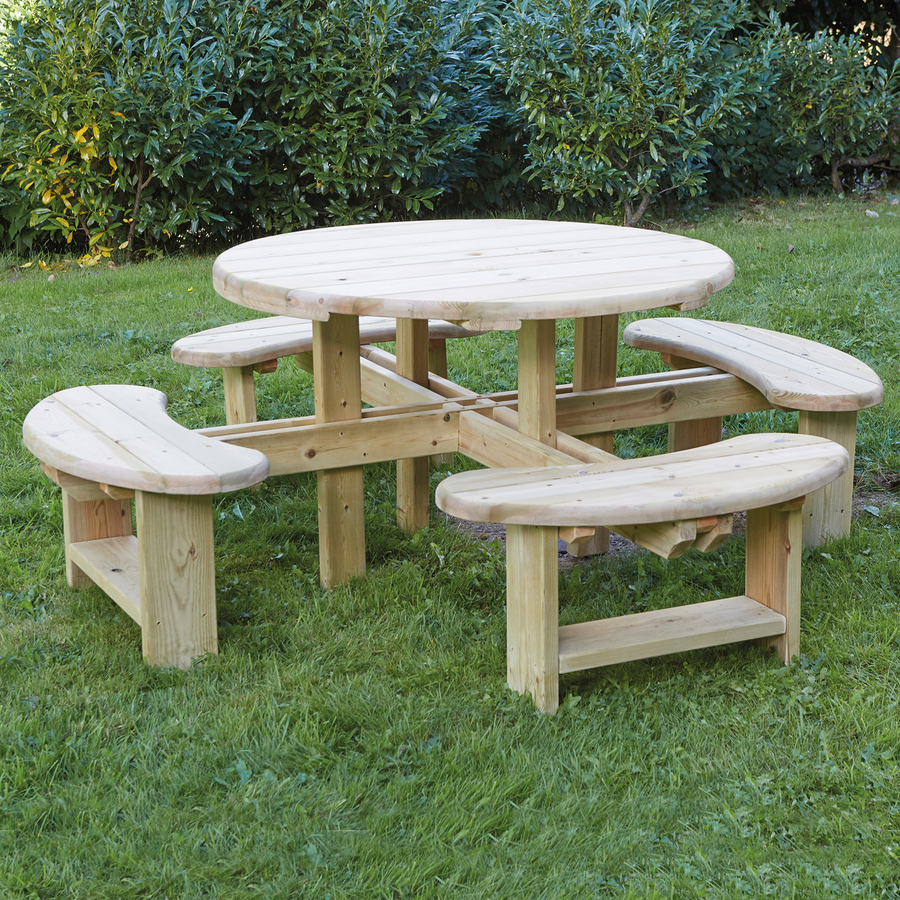 Round wooden deals picnic bench