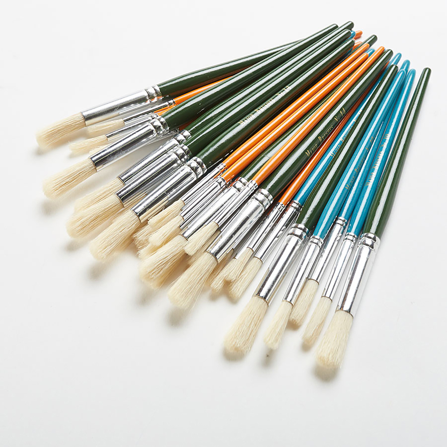 Assorted Round Short Hog Hair Paint Brushes 30pk  hi-res