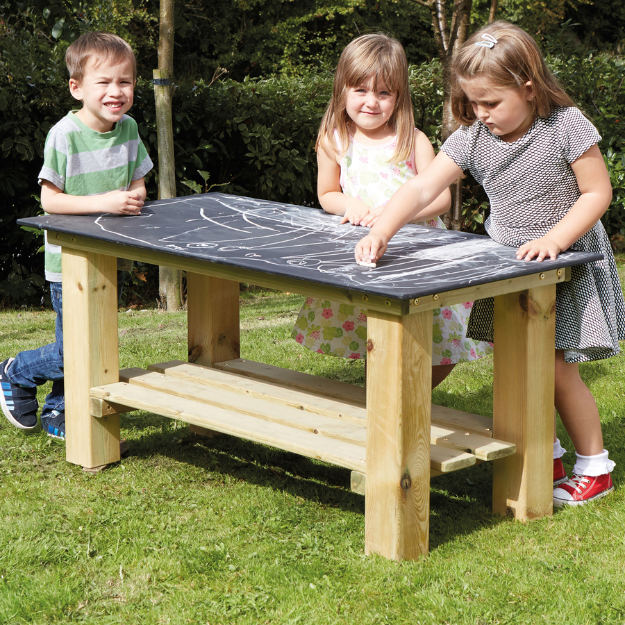 Outdoor Rectangular Chalkboard Table and Benches  hi\-res