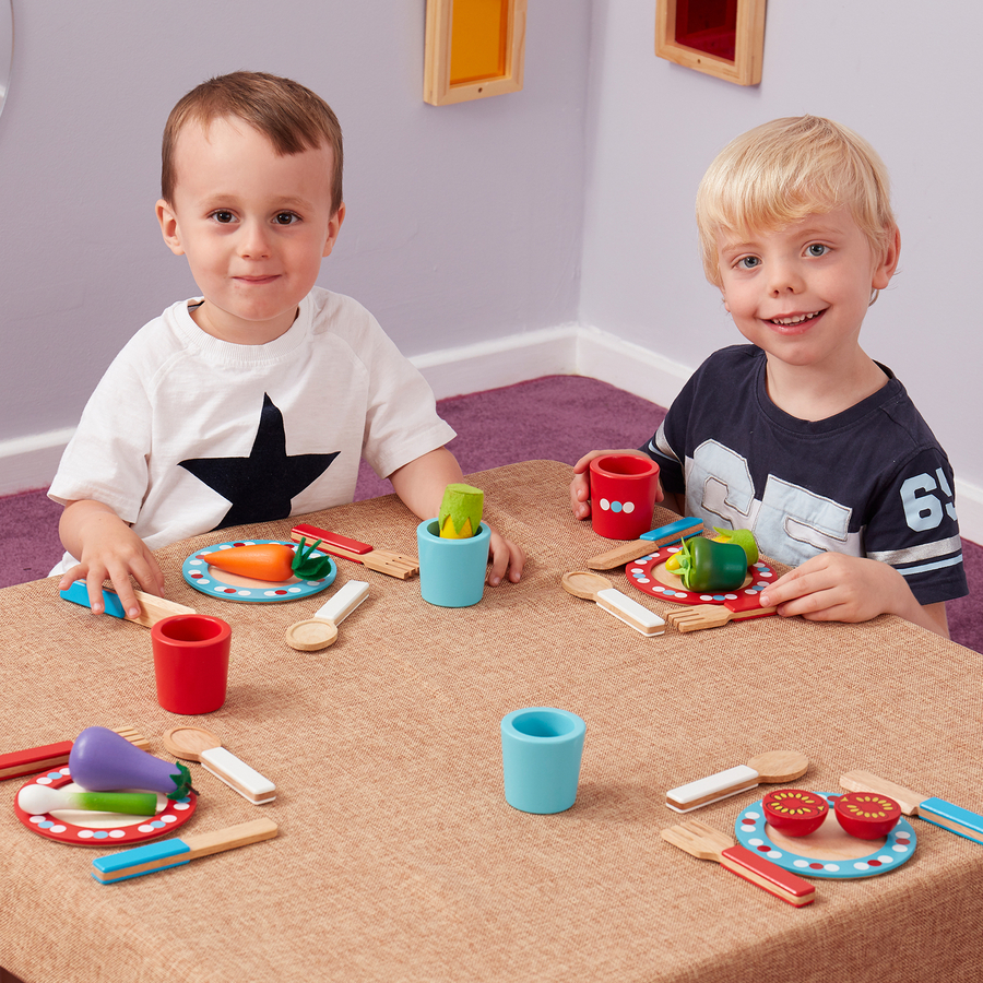 Childrens wooden dinner set on sale